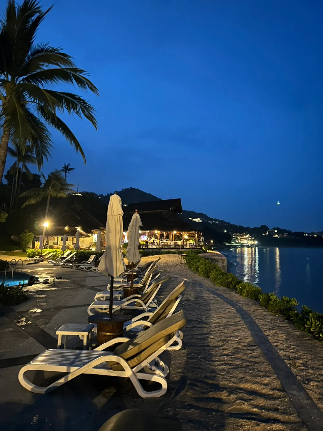 A seaside resort at dusk
