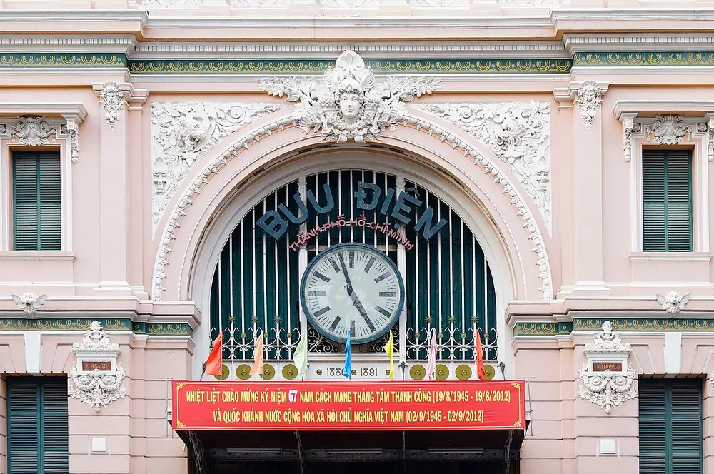 The clock and façade of Saigon Central Post Office